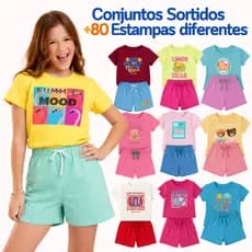 Kit 6 Peças Roupa Menina Infantil Personagens Verão conjunto Feminino Barbie Stitch Minnie Sortidos