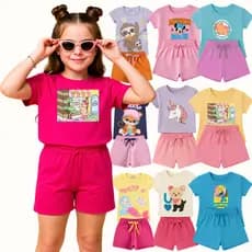 Kit Sortido 10 Peças de Roupa Infantil Menina 5 Camisetas 5 Bermudas Conjunto Infantil Menina Bebê