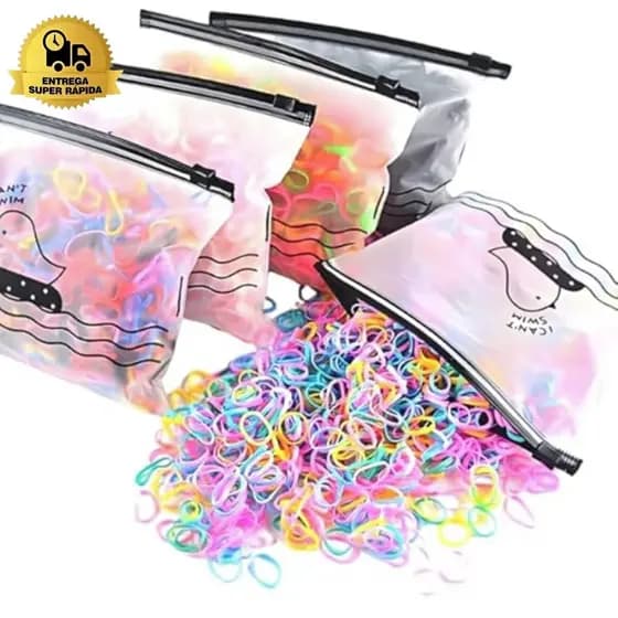Elástico de Cabelo Rabicó Colorido com Bolsa Kit 1000 Unidades Acessórios de Cabelo liguinha