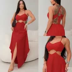 Vestido Midi Longo Feminino com Fenda – Moda Elegante - cor Vermelho