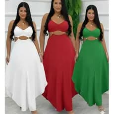 Vestido Midi Longo Feminino Justo Elegante Natal, Ano Novo 2026 — Verde Bandeira, Branco, Vermelho -Verão Praia Soltinho