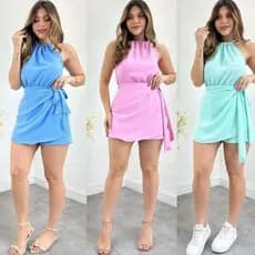 Macacão Feminino Macaquinho Short Saia Amarração com Forro - Vestido curto Feminino Verão Praia Soltinho Tamanho M ao GG