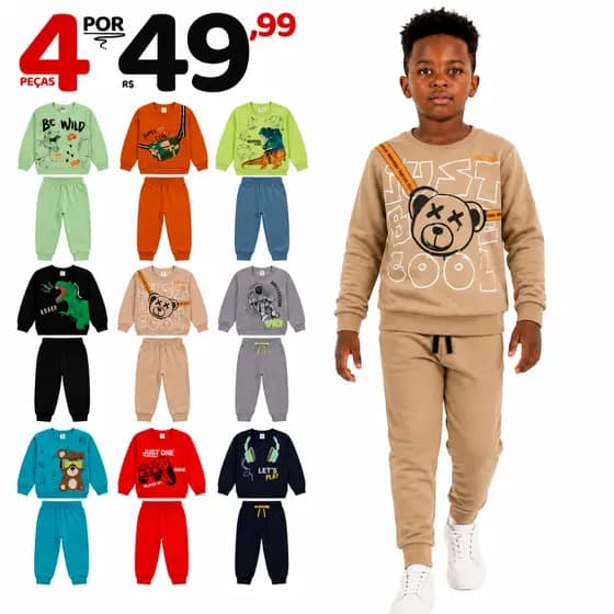 Kit Sortido 4 Peças de Roupas Masculino Infantil Inverno – 2 blusas casacos + 2 calças de 1 ao 8