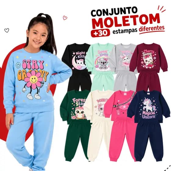 Kit Sortido 6 Peças de Roupas Feminino Infantil Inverno 3 blusas casacos + 3 calças de 1 ao 8 Menina