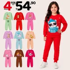 Kit Sortido 4 Peças de Roupas Feminino Infantil Inverno – 2 blusas casacos + 2 calças de 1 ao 10