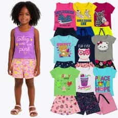 Kit 4 Peças Conjunto Infantil Feminino Verão 2 Blusas 2 Shorts Menina Algodão 1 ao 8 Anos