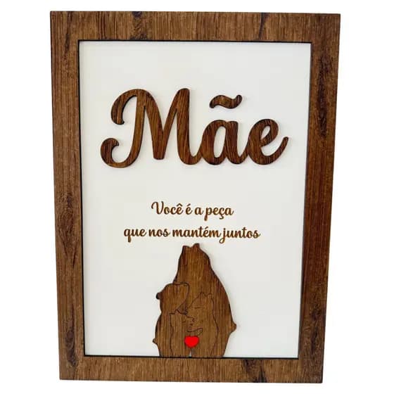 Quadro dia das Mães Família Urso Mensagem Especial Personalize com a Quantidade de Urso