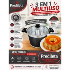 Panela de Aluminio Cozimento a Vapor Banho Maria N° 22 cm Multiuso 3x1 com Tampa de Vidro