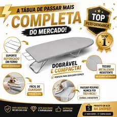 Tabua De Passar Roupa Dobrável Portátil Cinza Com Porta Ferro Retrátil Tecido Térmico Metalizado