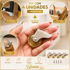 OFERTA RELÂMPAGO Kit 4 Rodizios 38mm fixo de Silicone Anti Risco para Sofas Armários e Móveis em Geral + Kit 8 Parafusos