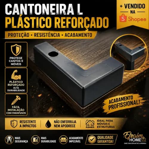Kit Pé Cantoneira L Plástico Reforçado para Sofá Puff e Móveis Fácil Instalação Acompanha Parafusos