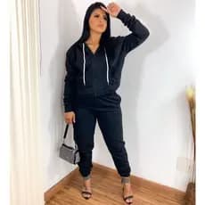 Conjunto Moletom Feminino Blusa De Frio Quentinho Confortável Com Ziper Capuz
