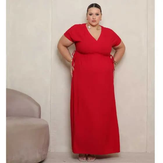Vestido Casual Feminino Plus Size Longo Liso Com Forro Tamanho M ao G2