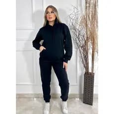 Conjunto Feminino de Moletom  Blusa e Calça de Frio Flanelado Canguru e Capuz