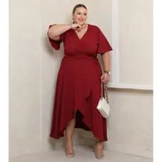 Vestido Feminino Envelope Plus Size G2 Liso Com Forro Manga Curta Moda 2025