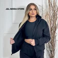 Blusa de Moletom Feminina Flanelada Quentinha com Capuz, Zíper Frontal e Bolso Casual Inverno