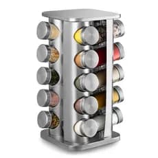 Porta Tempero Giratório 20 Potes Vidro e Inox Organizador de Condimentos Cozinha 360°