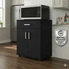 ENVIO FULL -Balcão Armário Organizador Multiuso Para Microondas Forno Com Portas e Gavetas MELL PRETO