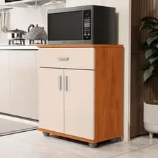 Armário Balcão Multiuso Mell Cedro Off com Portas e Gaveta – Ideal para Micro-ondas e Forno