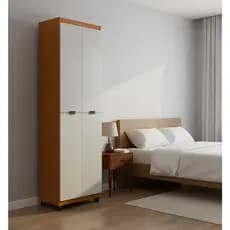 Envio Imediato Armário Guarda Roupa Solteiro Clean 4 Portas 6 Nichos  Organizador - Cedro/Off - Direto Da Fábrica