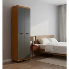 Multiuso Guarda-Roupa De Solteiro -Cedro/Ônix Modelo Clean  4 Portas 6 Nichos Direto Da Fábrica Com Envio Imediato