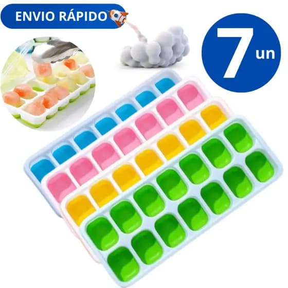 kit Jogo 7 Forma de Gelo Fundo de Silicone sem Tampa Flexível 14 Cubos Forminhas Para Drinksra