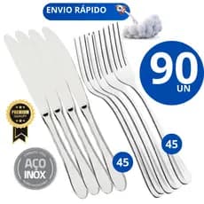 Jogo Talheres  Kit  90 Peças - 45 Garfo 45 Faca Talher Aço Inox Grande Luxo Cozinha Bar Restaurante Buffet Faqueiro