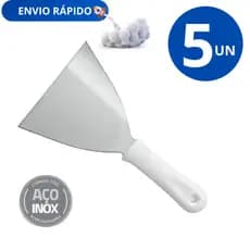 KIT 5 Espatula Reta Inox Lanches Chapa Cozinha Chapeiro Lanchonete Bar