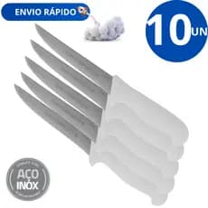 KIT 10 Faca 6 Polegadas Aço Inoxidavel Cozinha Restaurante Lanchonete Cabo Branco Corte Afiado
