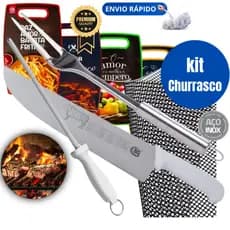 Kit Churrasco Faca Garfo Trinchante Tela de Churrasqueira Chaira Tábua de Carne para Churrascaria Restaurante Premium