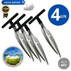 Conjunto Jogo Kit 4 Furador Abridor de Coco Inox Fura Coco em Casa Praia Bares e Restaurantes Durabilidade Garantida