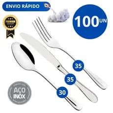kit 100 Garfo Faca Colher Talher Aço Inox Grande Luxo Cozinha Bar Restaurante Buffet Faqueiro