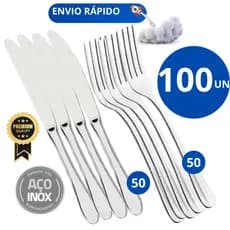 Kit 100  50 Garfo 50 Faca Talher Aço Inox Grande Luxo Cozinha Bar Restaurante Buffet Faqueiro