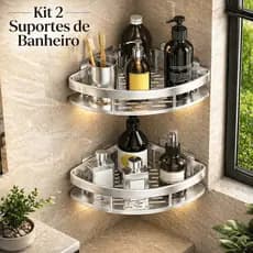 Suporte De Shampoo e sabonete Kit 2 Prateleiras De Banheiro Cozinha lavanderia Sem Furo Premium Inox