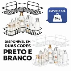 Kit 2 Suportes Porta Shampoo Banheiro de Canto Adesivo Sem Furos Prateleiras para Cozinha Lavanderia