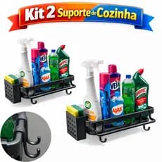 Kit 2 Organizador Dispenser Alumínio Porta Detergente Condimentos Prateleira Suspensa Rack Suporte Cozinha