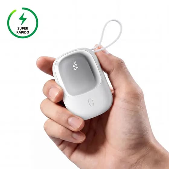 Power Bank Mini 10000mAh Turbo 22.5W Carga Rápida Tela Digital Cabo Embutido Universal para Celulares