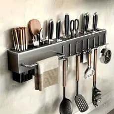 Suporte de Organização de Cozinha Montado na Parede em Aço Inoxidável 50cm- Instalação sem Brocas, Armazenamento