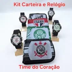 Kit Relógio e Carteira Time do Coração, Lindo Presente.