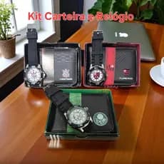 Kit Relógio a Prova da Água e Carteira Slim, Lindo Presente. Relógio Acompanha a Caixinha.