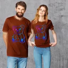 Camiseta Casal Estampa Urso Neon 100% Algodão Promoção
