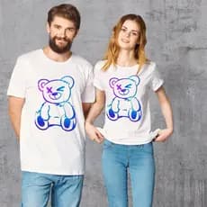 Camiseta Casal Estampada Urso Neon 100% Algodão Promoção