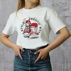 T-Shirt Feminina Estampa Ténis Streetwear 100% Algodão Promoção