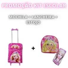 Kit mochila escolar Lancheira + Estojo Mochila Escolar Rosa Boneca Menina Infantil - Volta as Aulas 2025