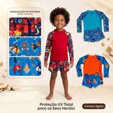 Conjunto Sunga + Camiseta proteção UV 50 infantil /Manga longa natação /Moda praia personagens /Autismo/Quebra-Cabeça
