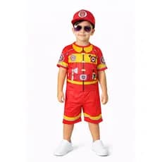Fantasia Infantil Bombeiro Menino com Boné Roupa Festa Criança