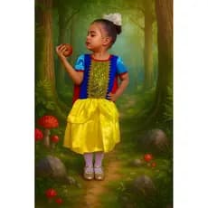 Fantasia infantil Branca de neve com capa - ideal para festas.