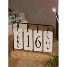 Calendário de Mesa INGLES  Aramado Madeira com Placas Preto Decorativo Permanente