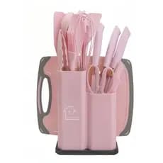 Kit Pequeno Completo Jogo Utensílios de Cozinha Luxo 19 Peças Com Tábua em Silicone PEQUENO