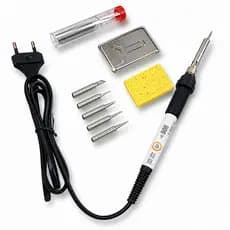 Kit Ferro De Solda 110v ou 220v 60 Watts Com Regulagem Temperatura Com 6 Pontas Estanho Suporte Esponja Profissional